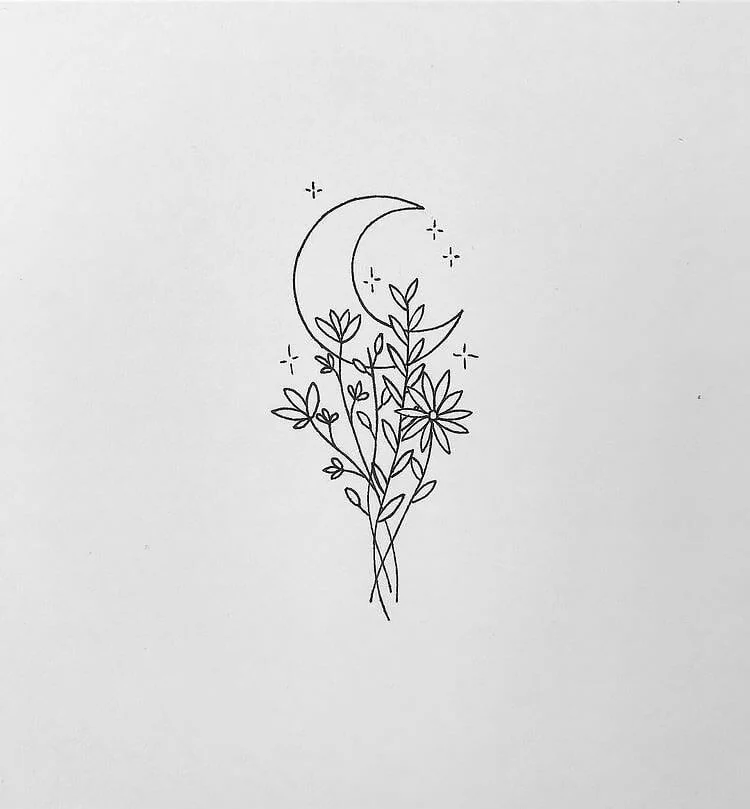 Moon With Flowers Drawing