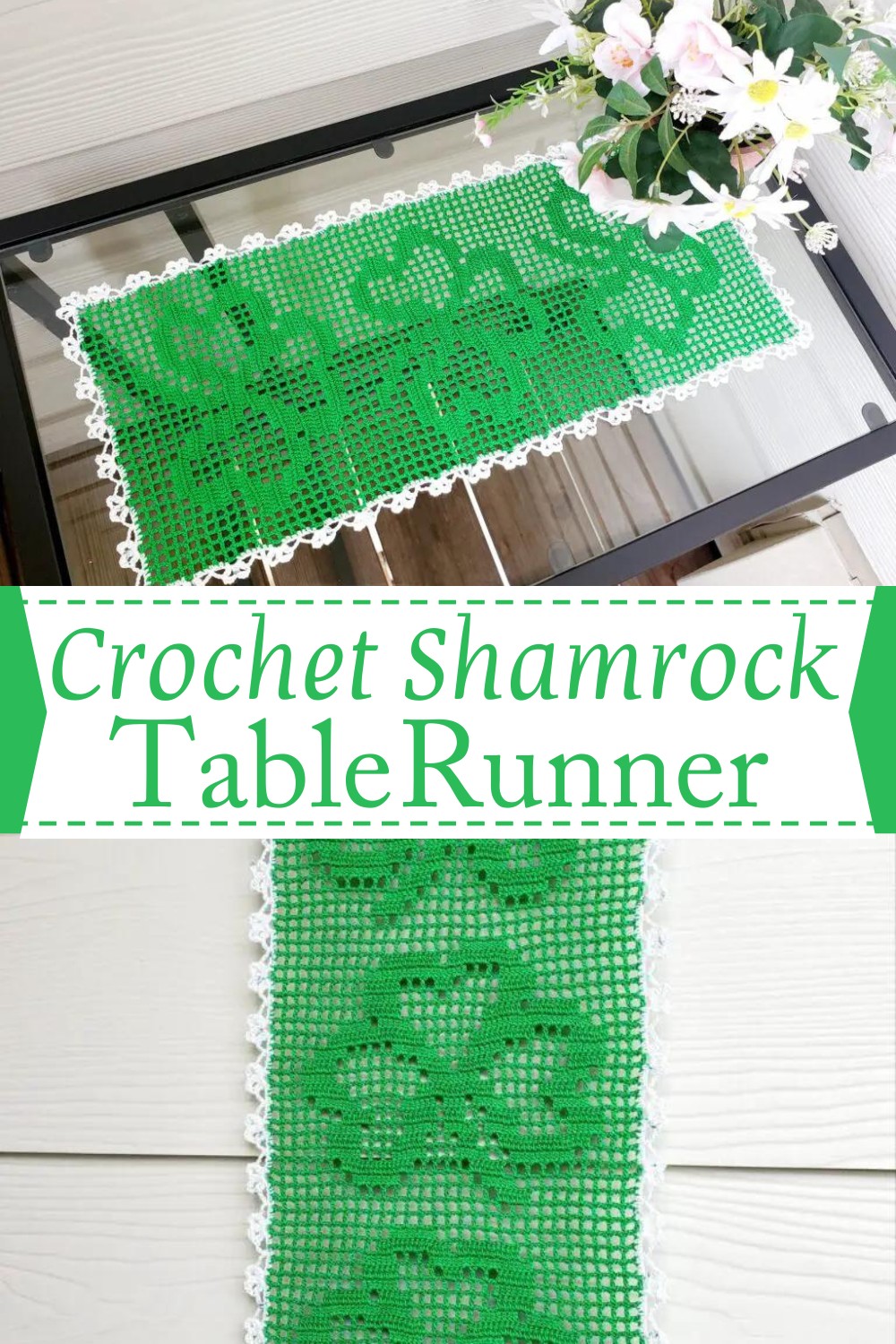 Crochet Shamrock Table Runner