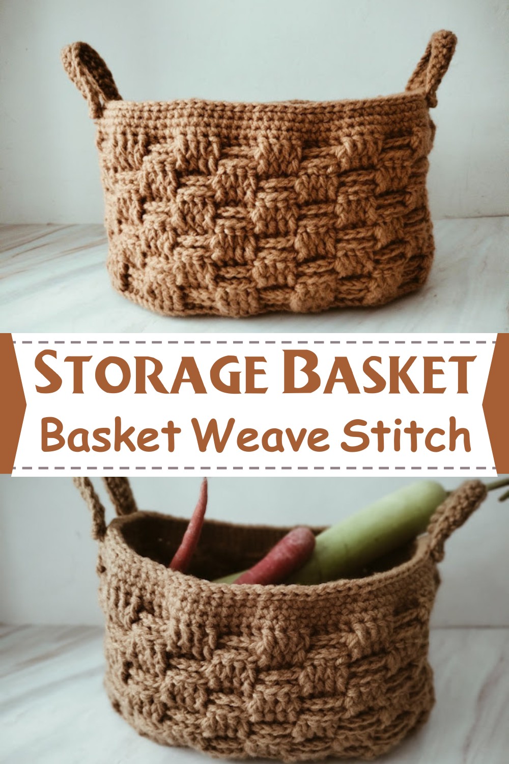 Crochet Storage Basket Using The Basket Weave Stitch