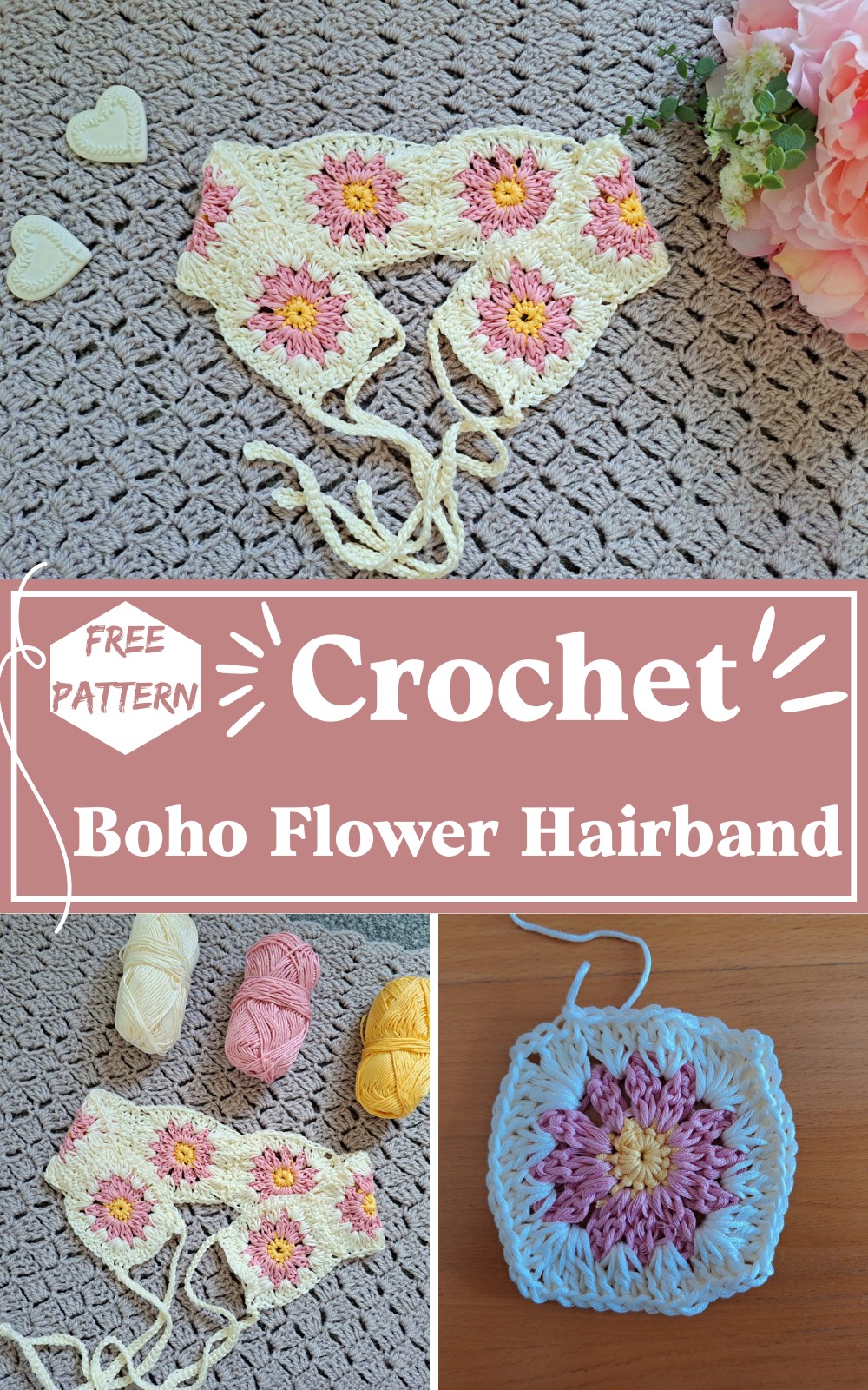 Crochet Boho Flower Hairband