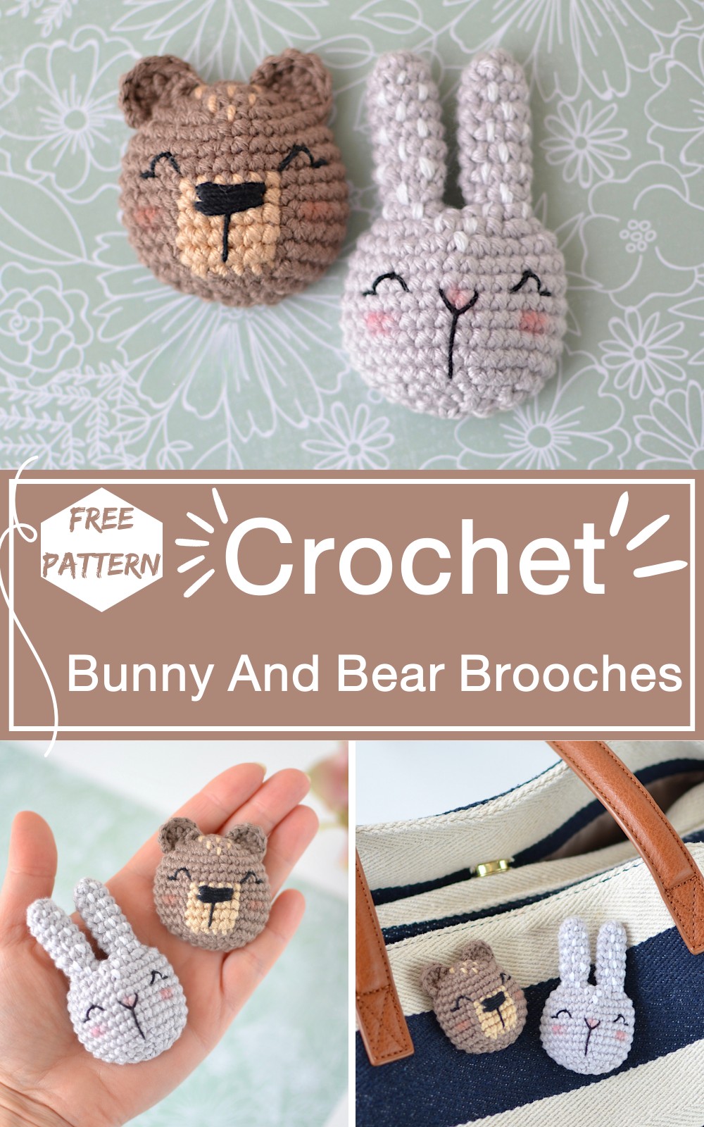 Crochet Bunny And Bear Brooches