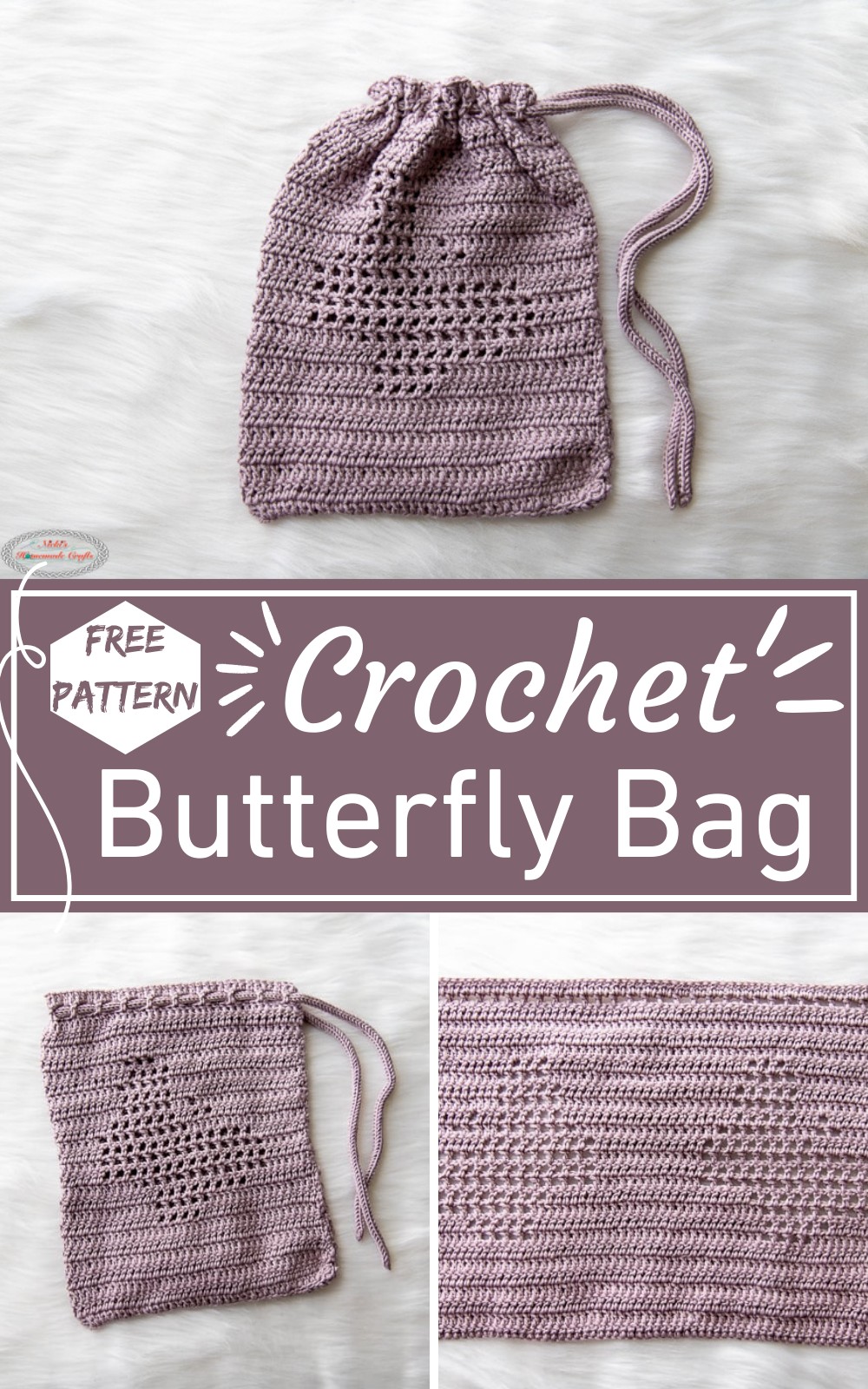 Crochet Butterfly Drawstring Bag Pattern