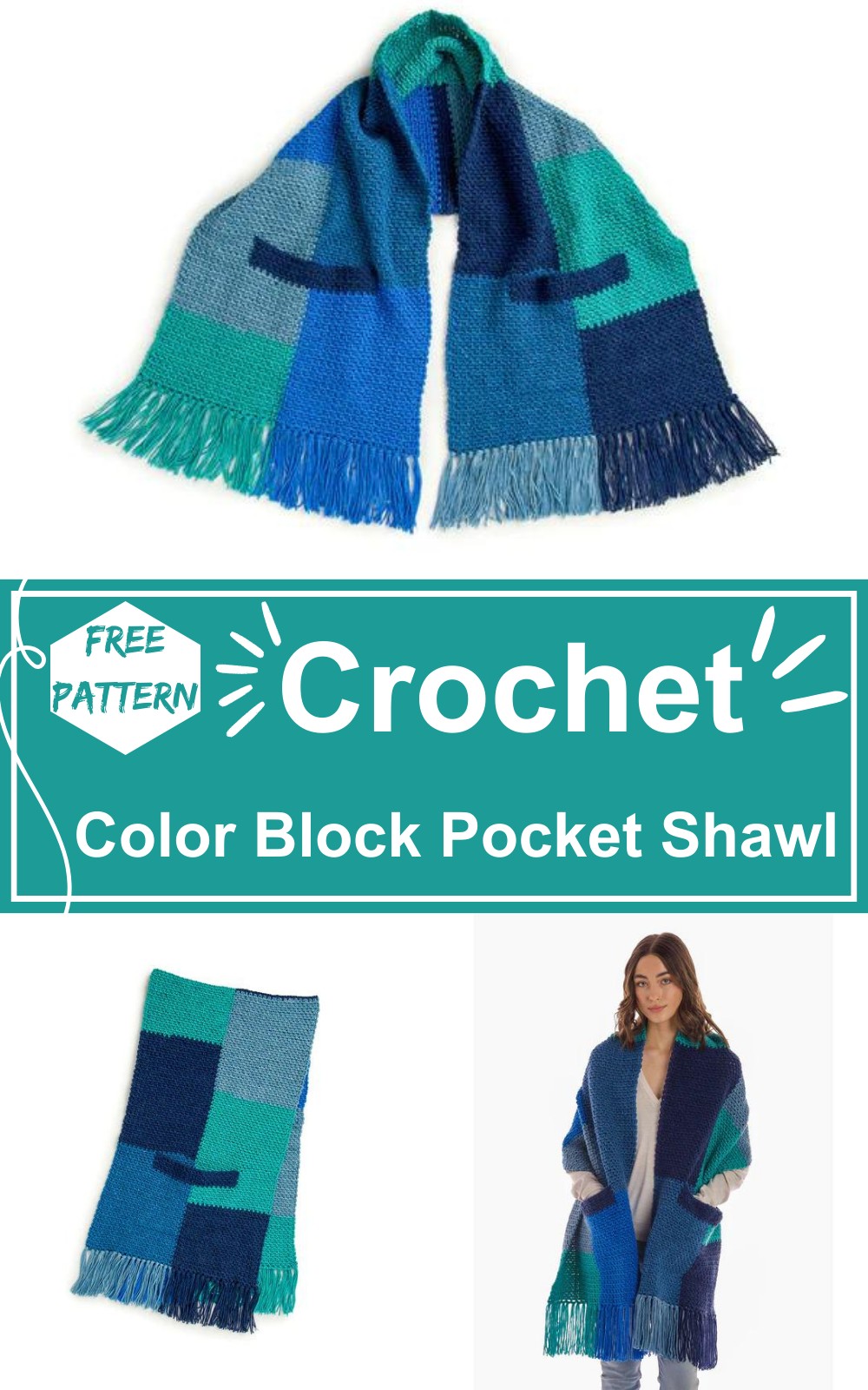 Crochet Color Block Pocket Shawl