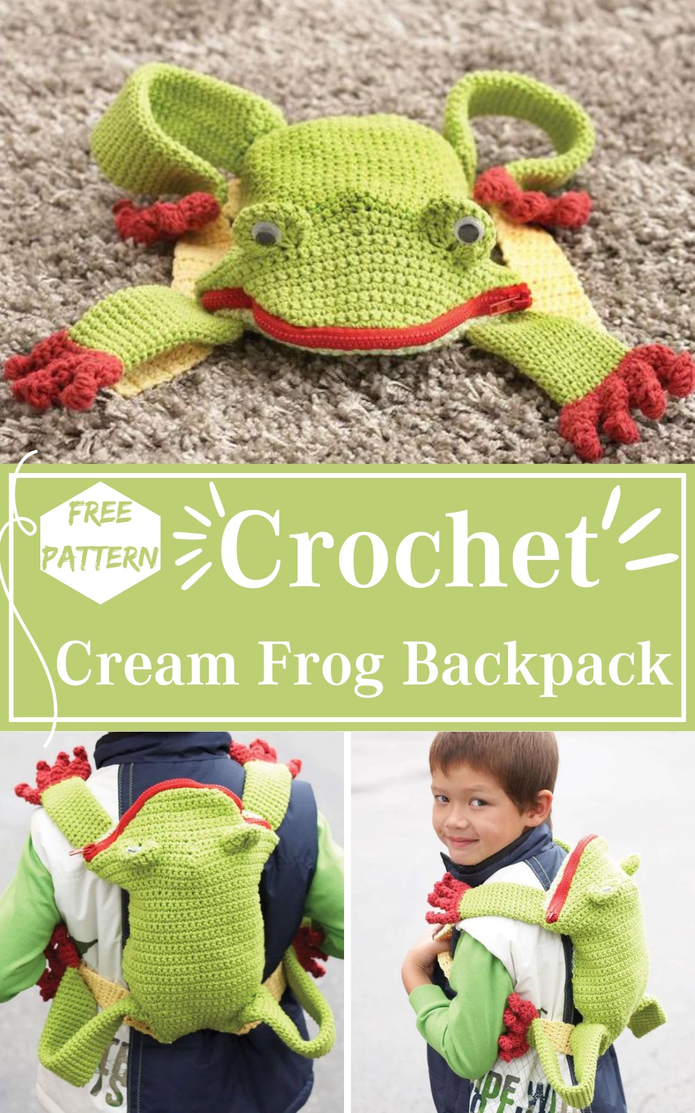 Crochet Cream Frog Backpack