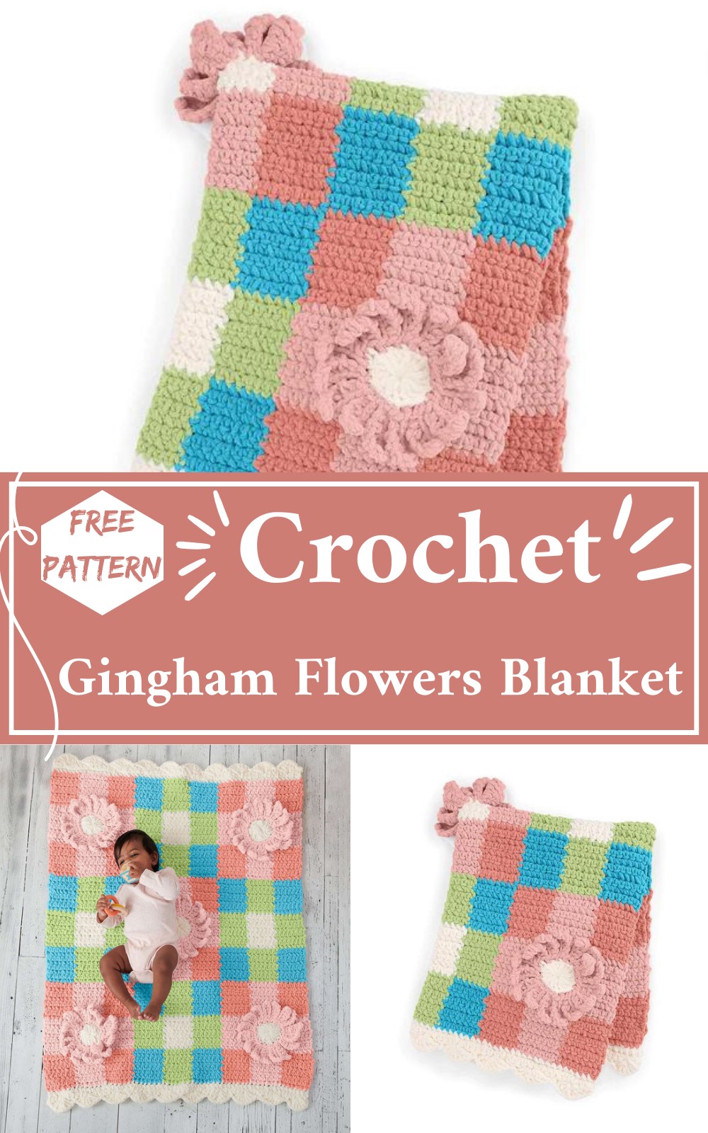 Crochet Gingham & Flowers Baby Blanket