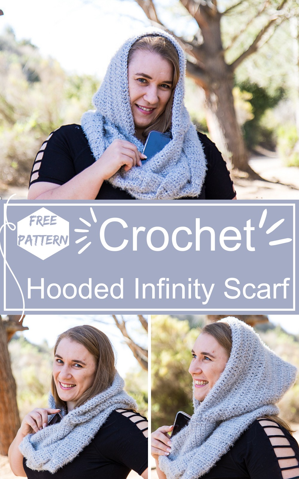 Crochet Hooded Infinity Scarf With Pockets