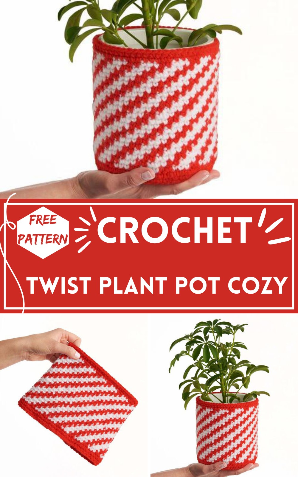Crochet Peppermint Twist Plant Pot Cozy​