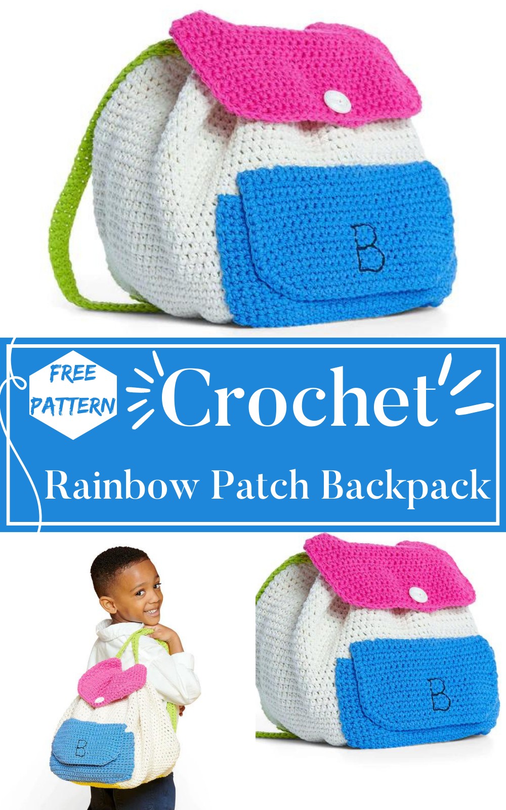 Crochet Rainbow Patch Backpack
