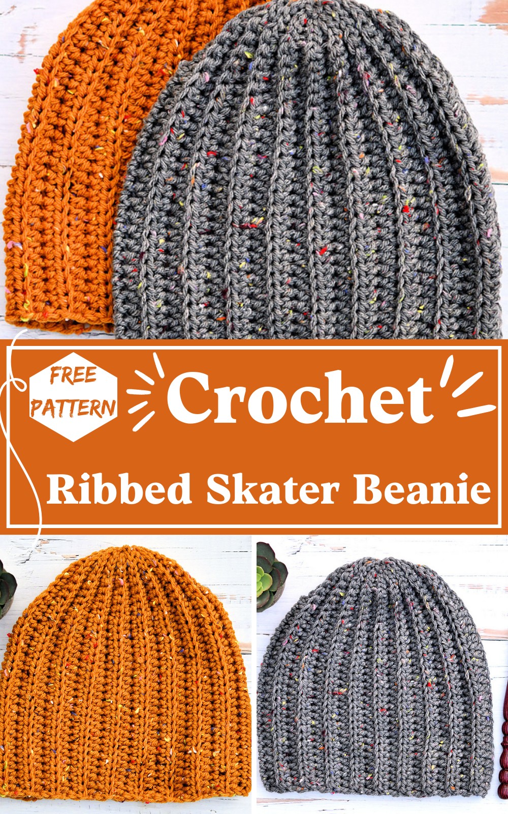 Crochet Ribbed Skater Beanie