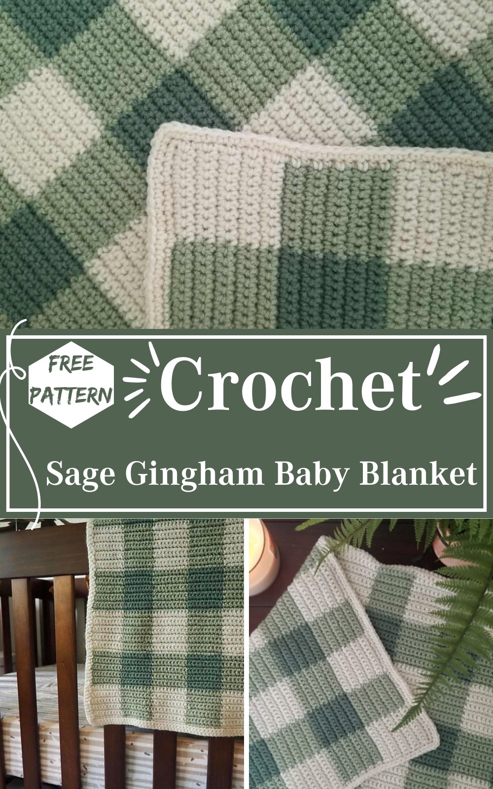 Crochet Sage Gingham Baby Blanket