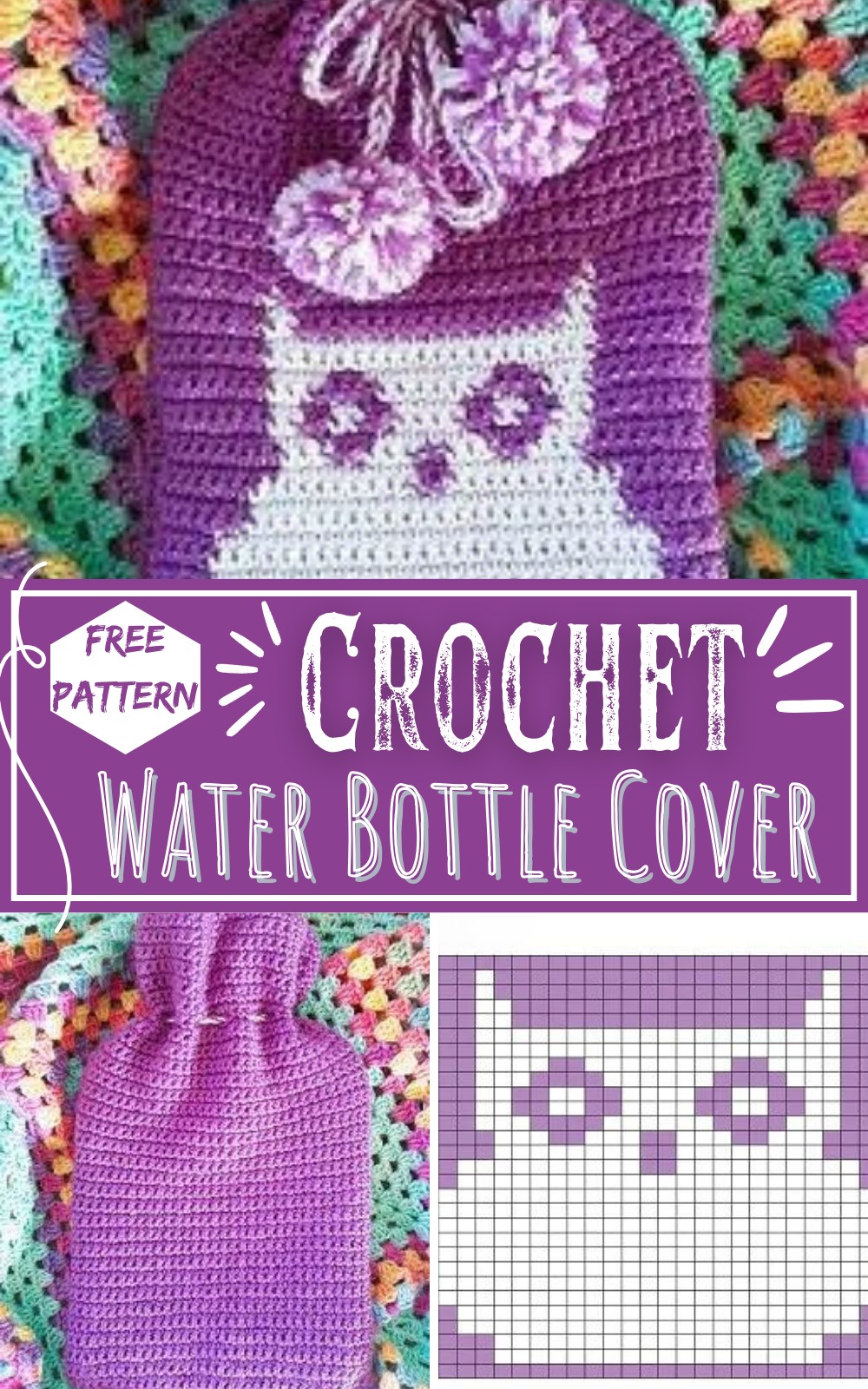 Crochet Water Bottle Cover With Owl Design