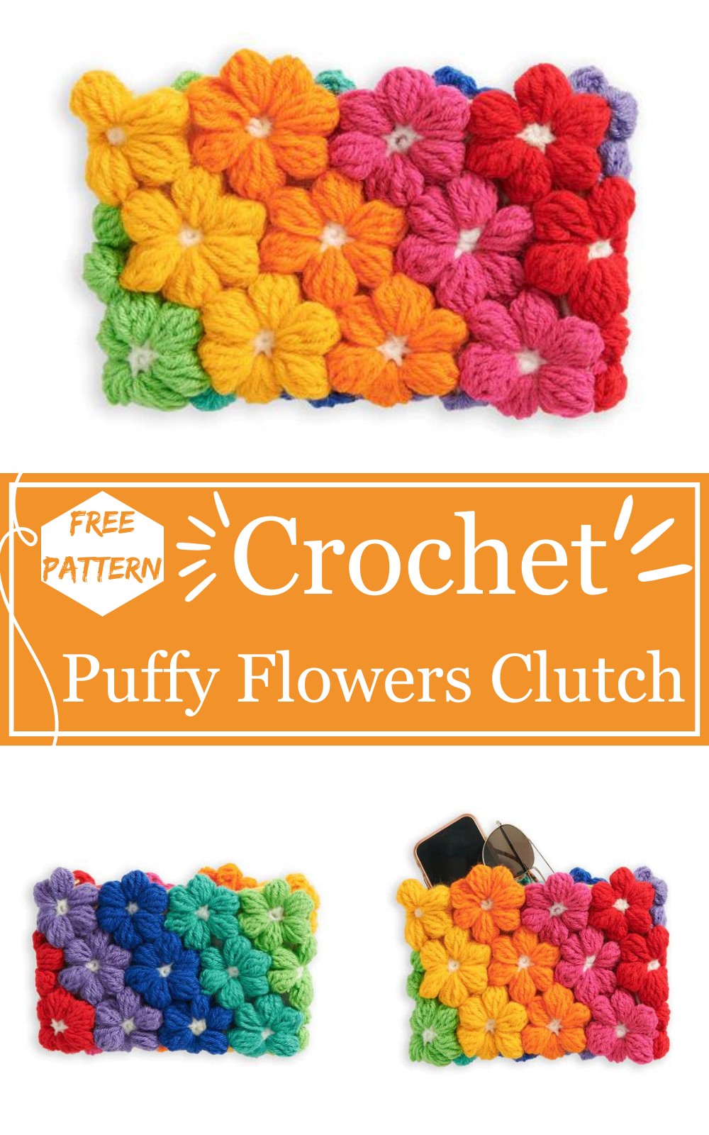 Puffy Flowers Crochet Clutch