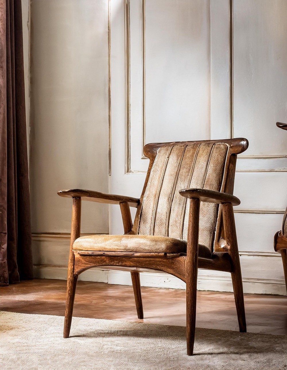 Distressed Wooden Armchairs