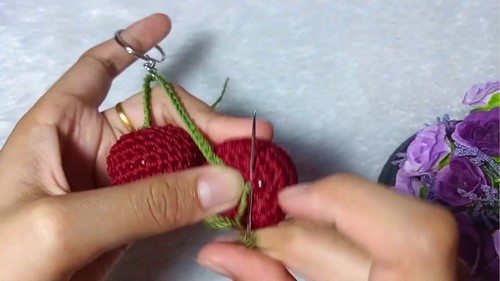 Crochet Cherry Keychain Pattern 7