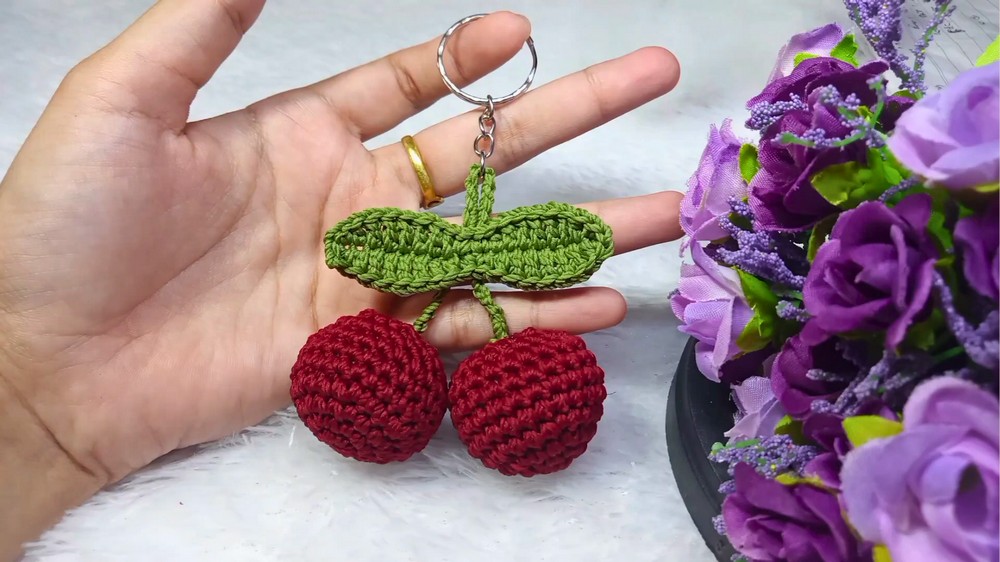 Crochet Cherry Keychain Pattern 9