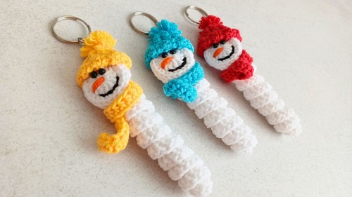 Crochet Christmas Snowman Keychain Pattern 8