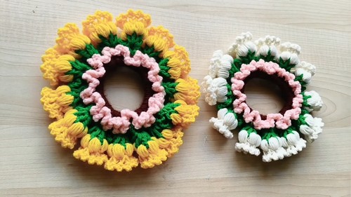 Crochet Puff Flower Scrunchie Pattern 8