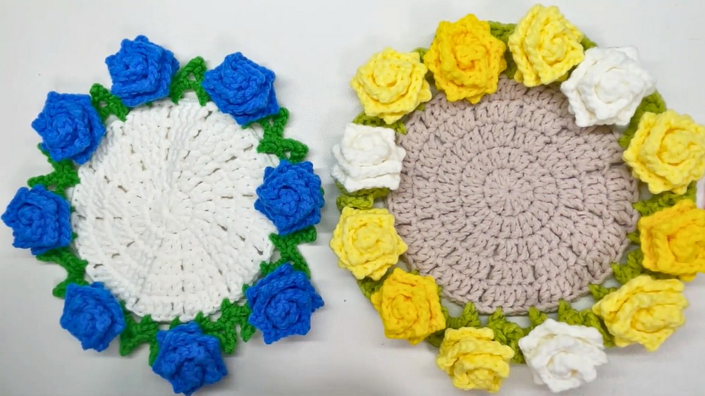 Crochet Rose Flower Coaster Pattern 9
