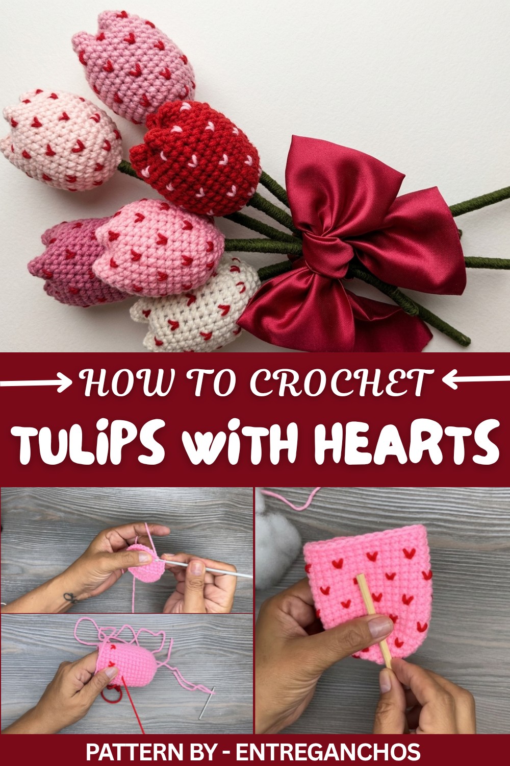 Brighten Crochet Tulips with Hearts Pattern for Table Accents