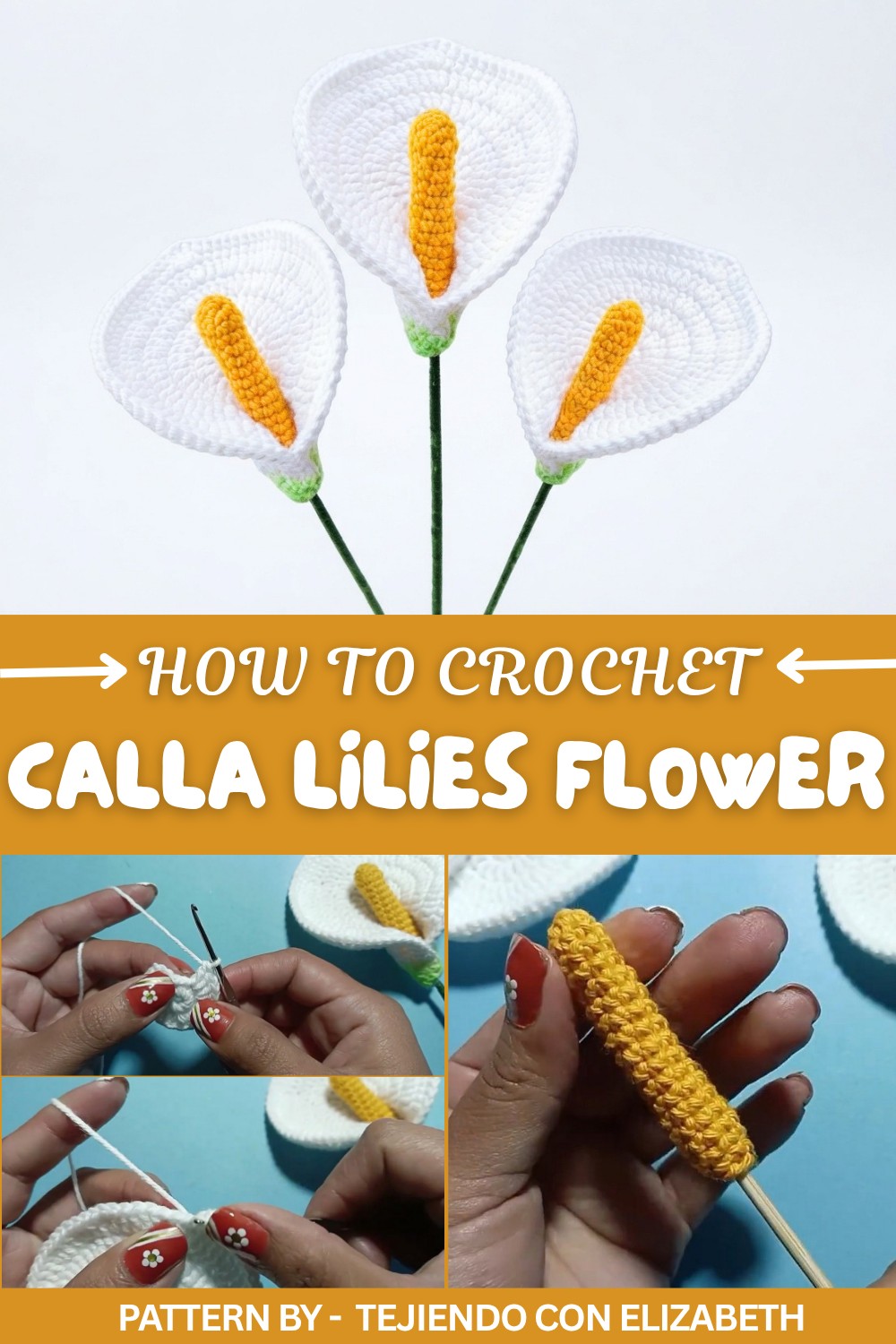 Calla lilies or anthuriums crocheted step by step, very easy to make (1)