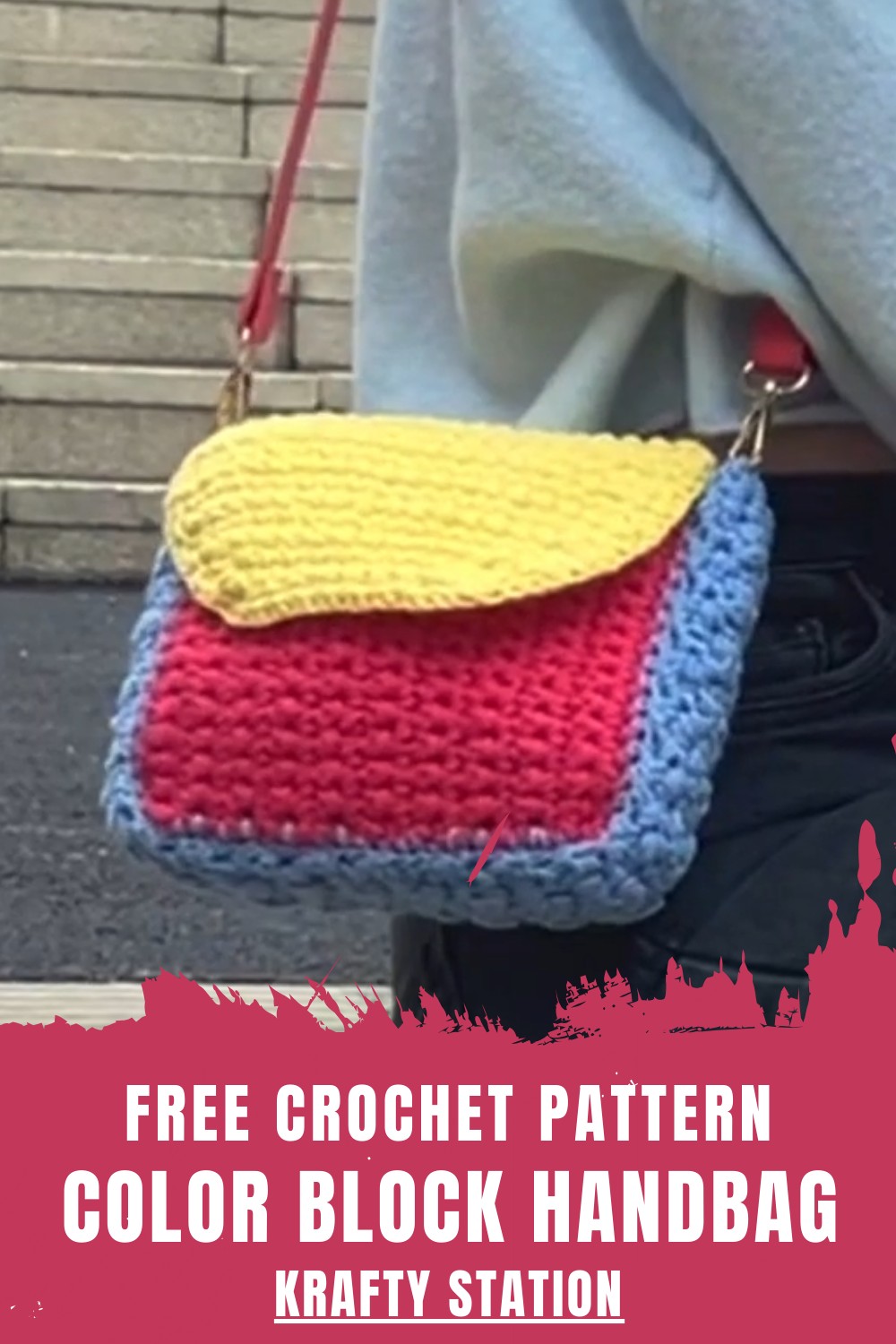 Crochet Color Block Handbag