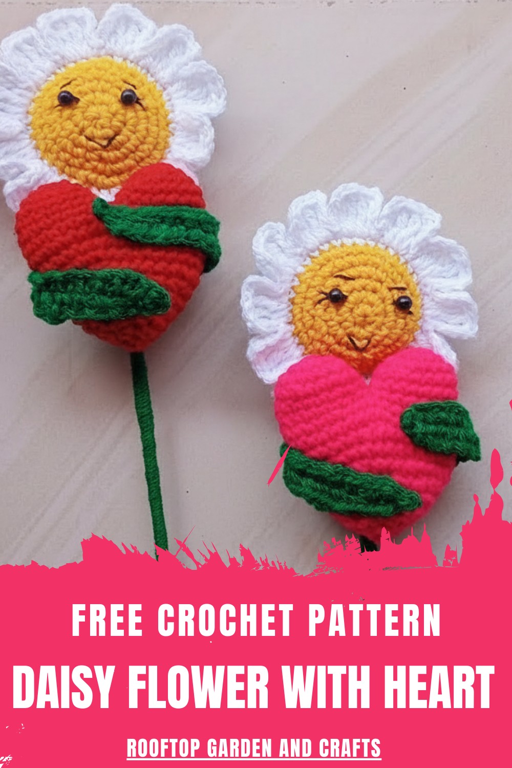 Crochet Daisy Flower With Heart