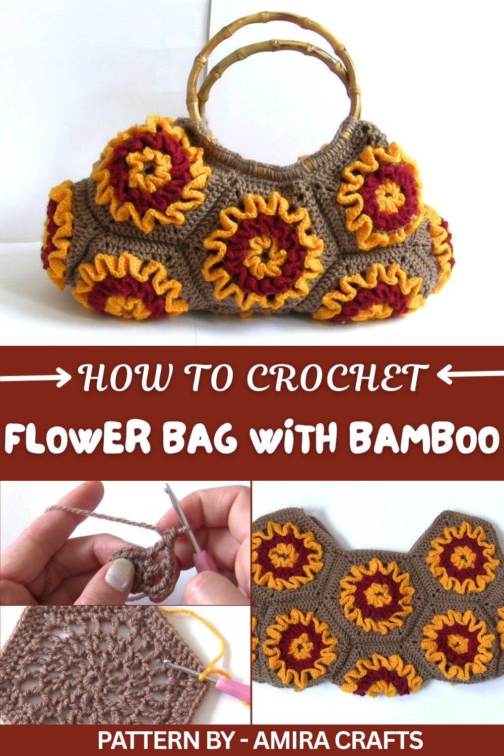 Crochet Flower Bag With Bamboo