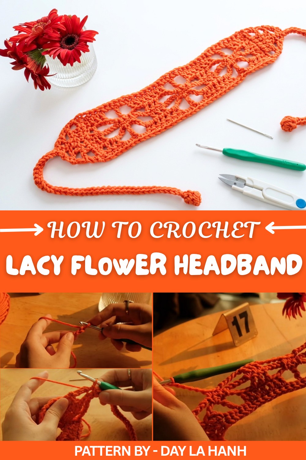 Crochet Lacy Flower Headband (1)