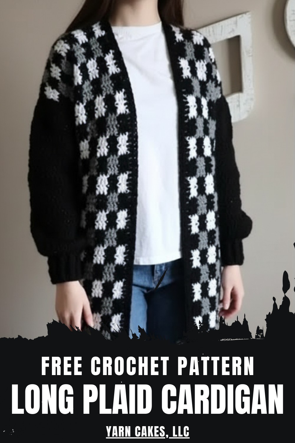 Crochet Long Plaid Cardigan