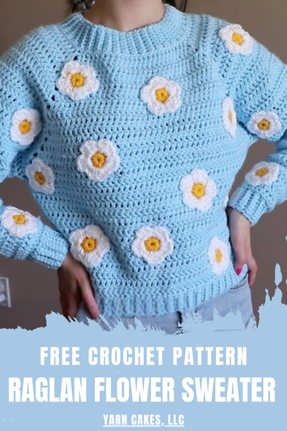Crochet Raglan Flower Sweater