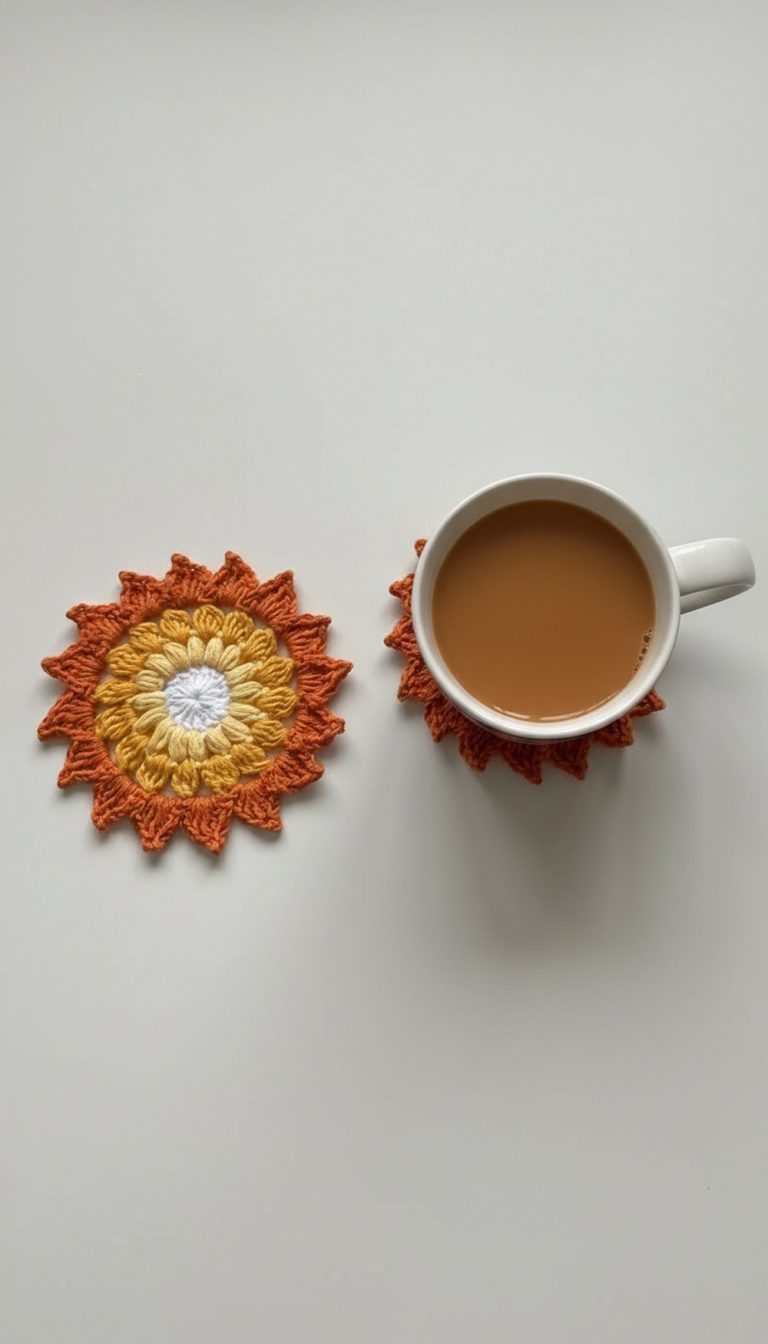 Crochet Sun-Rays Coaster Pattern 9