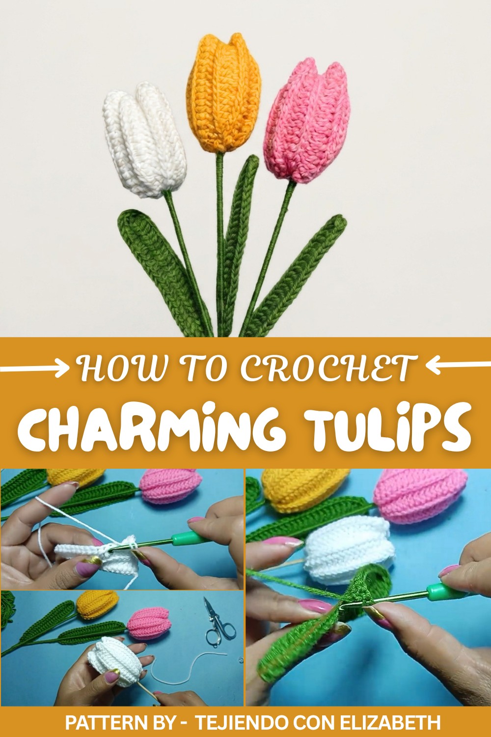 Crochet tulips in a strip pattern, very easy to crochet