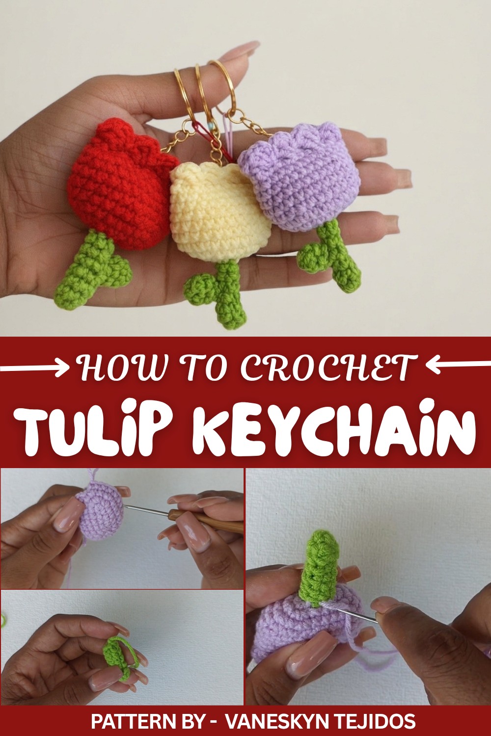 Crocheted Tulip Keychain Create Your Own Floral Accessory Step by Step (1)