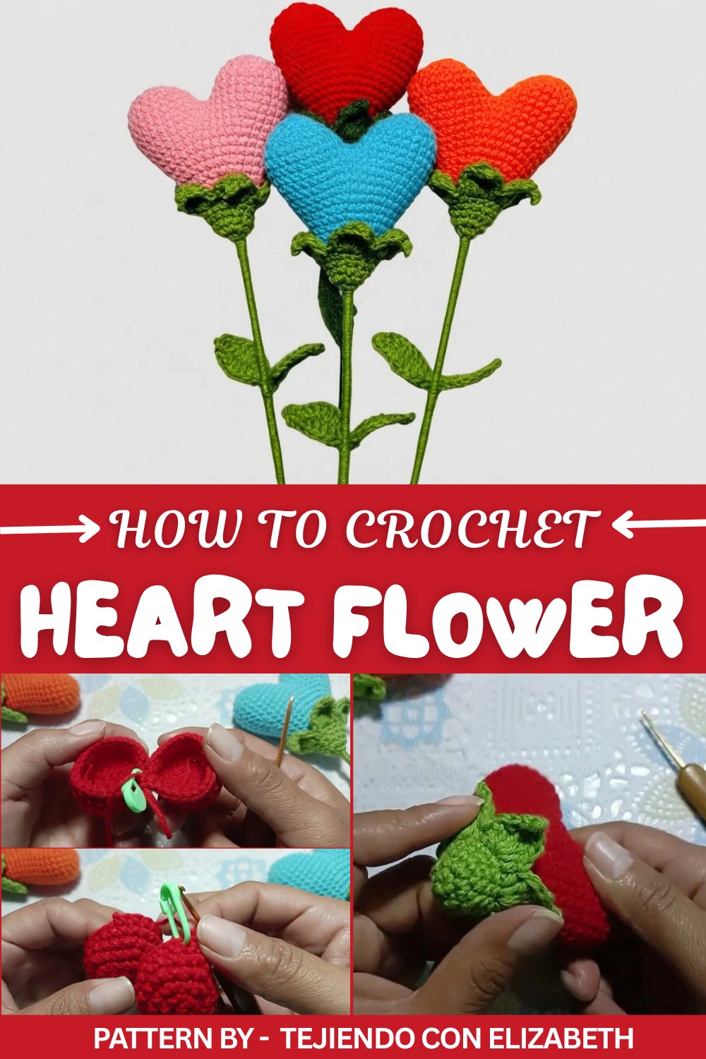 Crocheted Valentine's Day Heart Flower