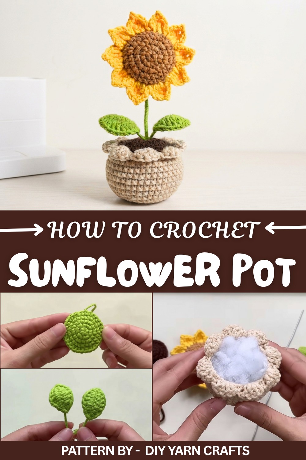 How to crochet sunflower pot for beginners