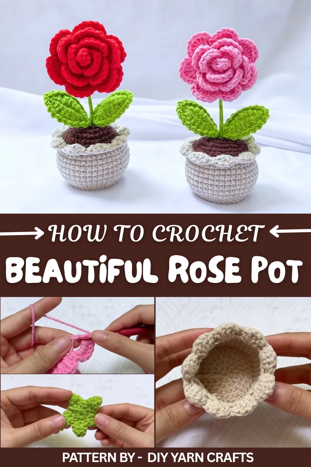Make a Beautiful ROSE POT with EASY Crochet Flowers