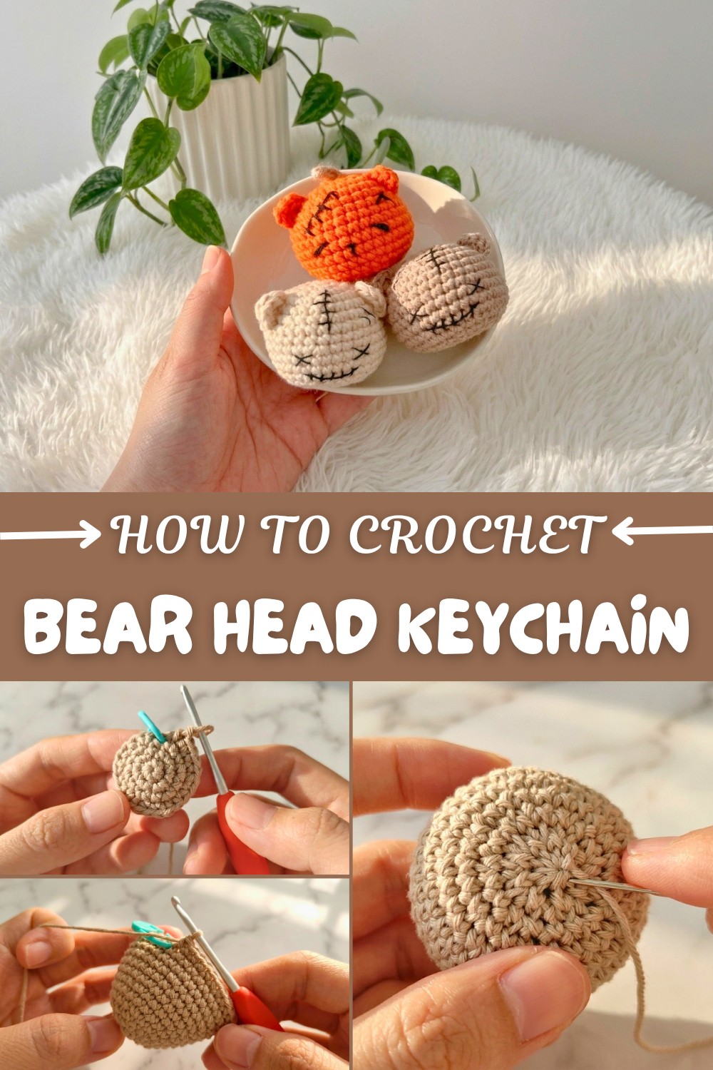 Crochet Bear Head Keychain Pattern