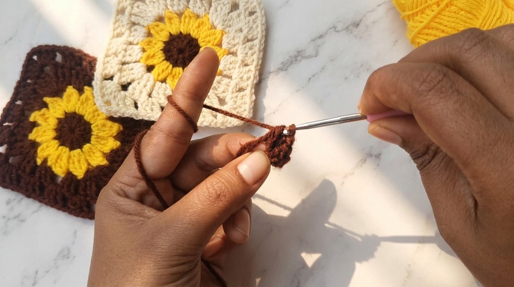 Crochet Sunflower Granny Square Pattern 1
