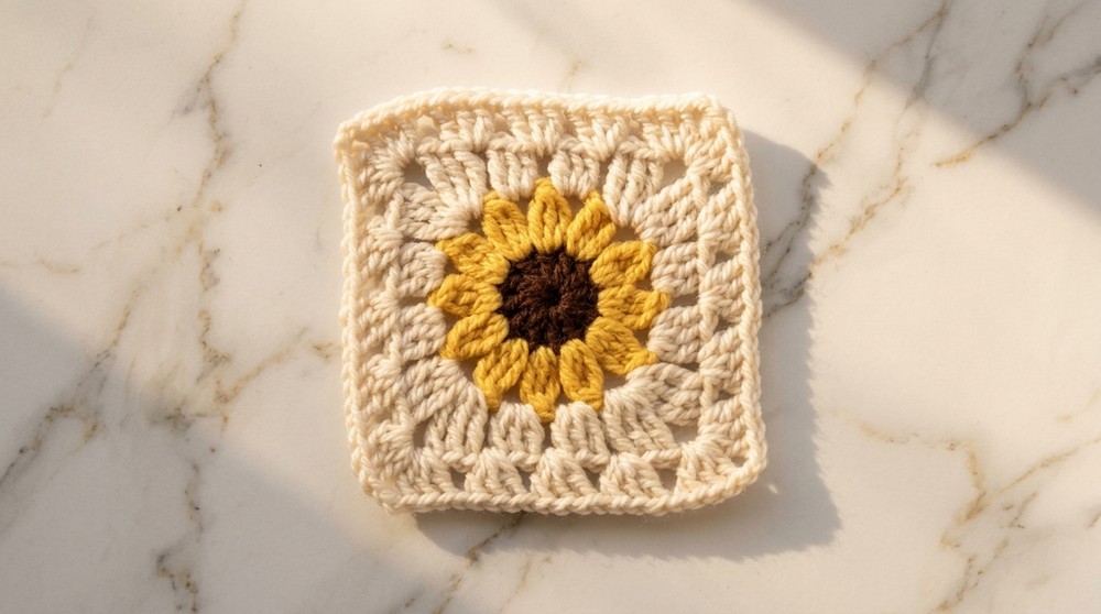 Crochet Sunflower Granny Square Pattern 5