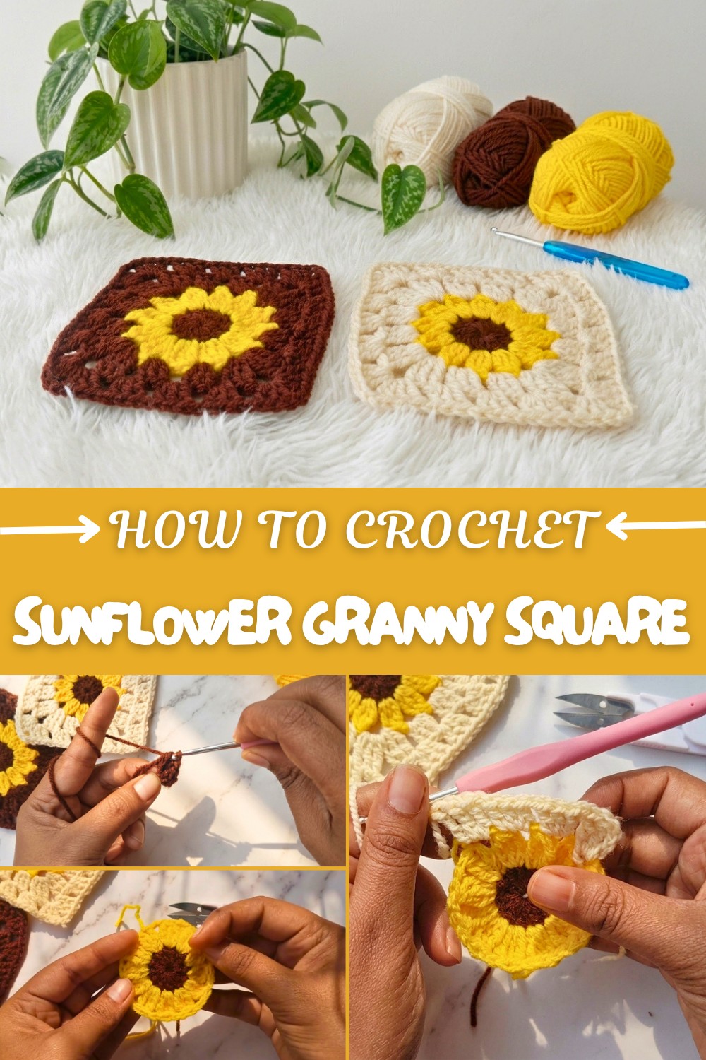 Crochet Sunflower Granny Square Pattern
