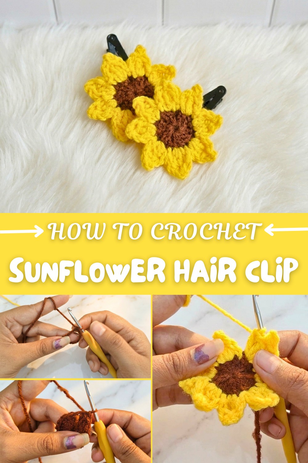 Crochet Sunflower Hair Clip Pattern
