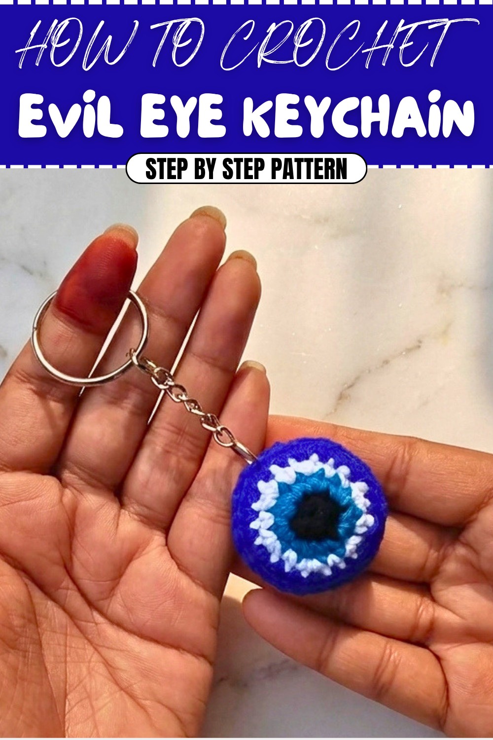 Free Crochet Evil Eye Keychain Pattern