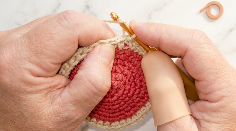 Crochet Cherry Pie Coaster Pattern 3