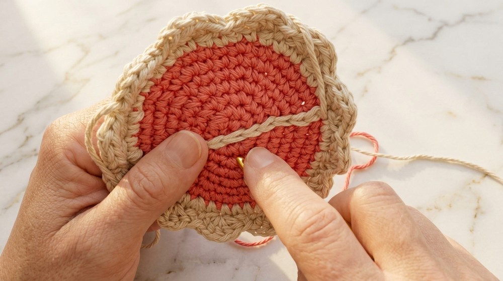 Crochet Cherry Pie Coaster Pattern 4