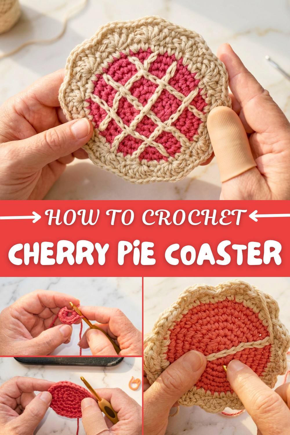 Crochet Cherry Pie Coaster Pattern