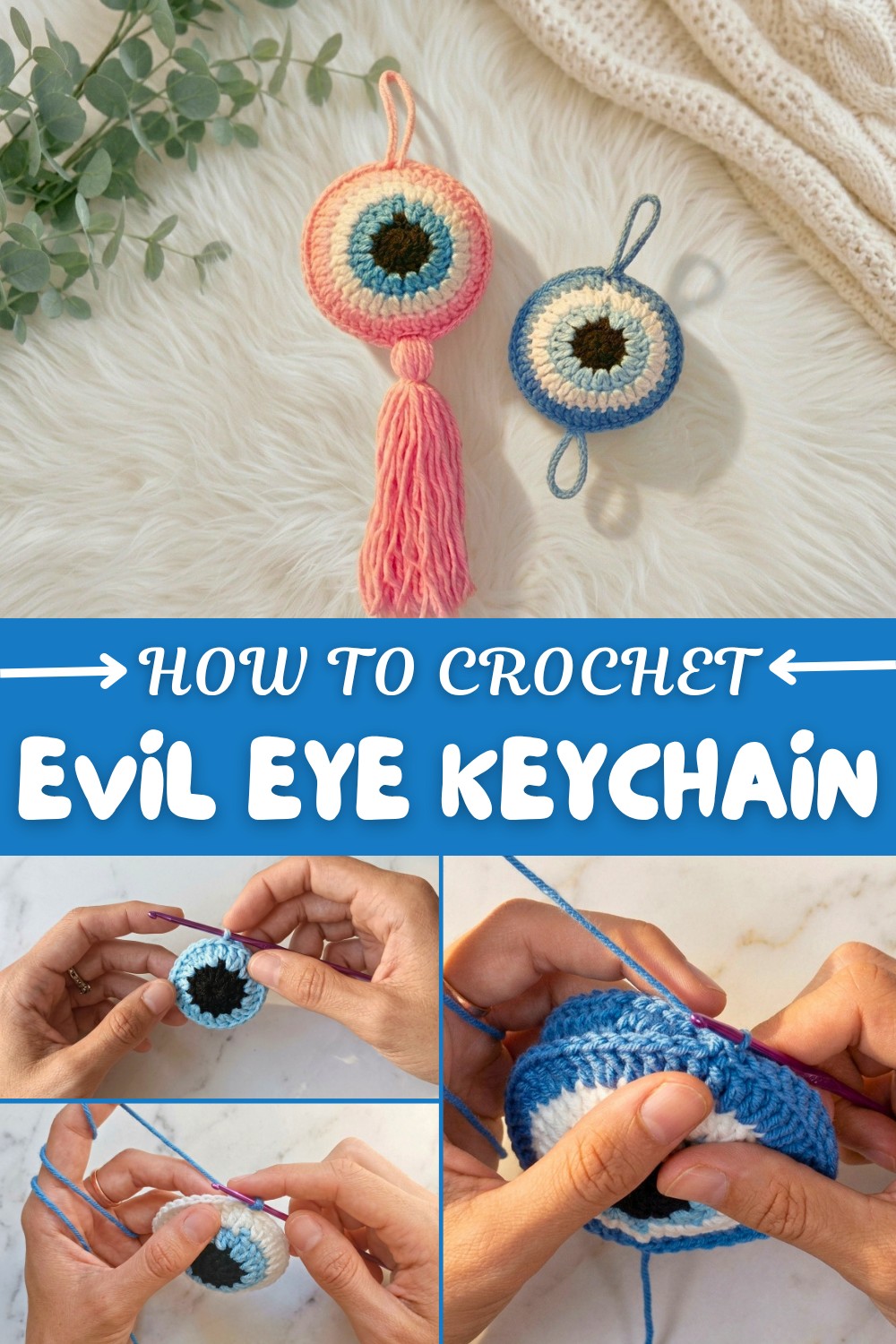 Crochet Evil Eye Keychain Pattern
