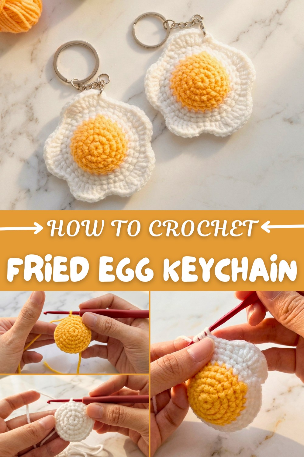 Crochet Fried Egg Keychain Pattern