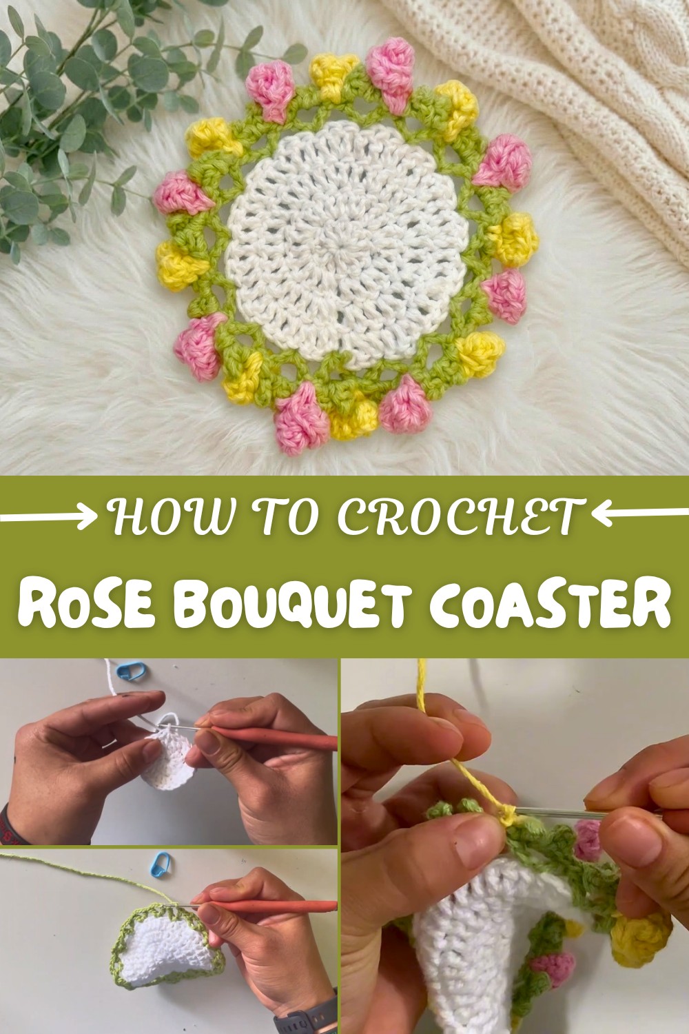 Crochet Rose Bouquet Coaster Pattern