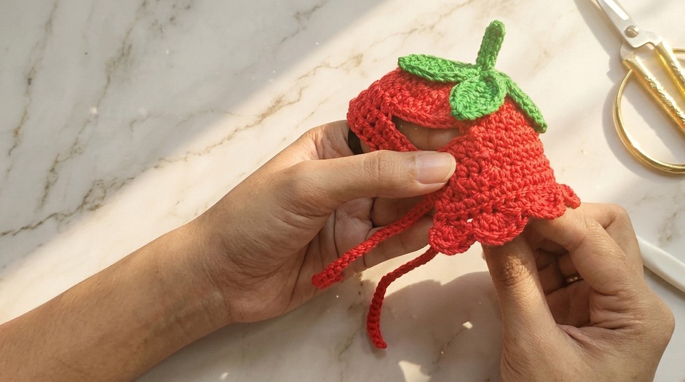 Crochet Strawberry Cat's Hat Pattern 5