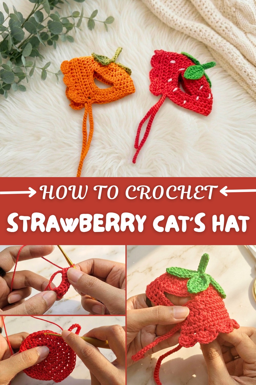 Crochet Strawberry Cat's Hat Pattern